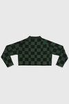 YANYAN KNITS Fall/Winter 2025: Wool plaid cropped sweater/mid-length skirt set YYK-YYW25-2021-GW (Sweater)